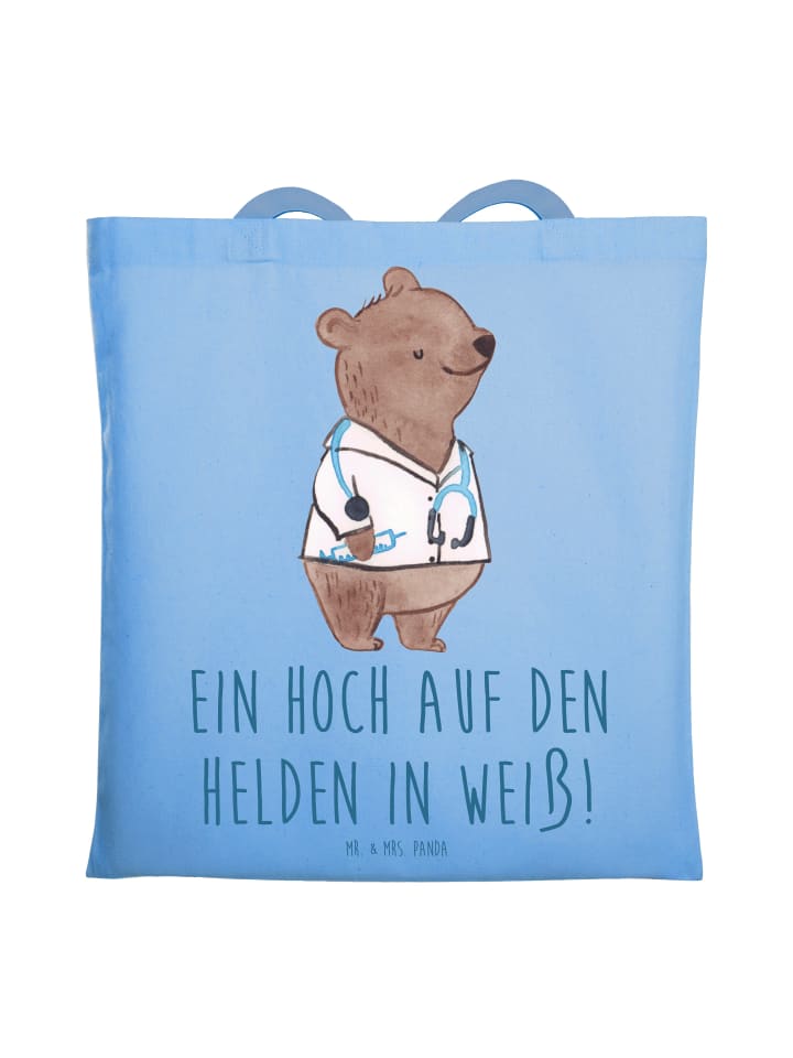 Schultertasche Arzt Held mit Spruch in Sky Blue