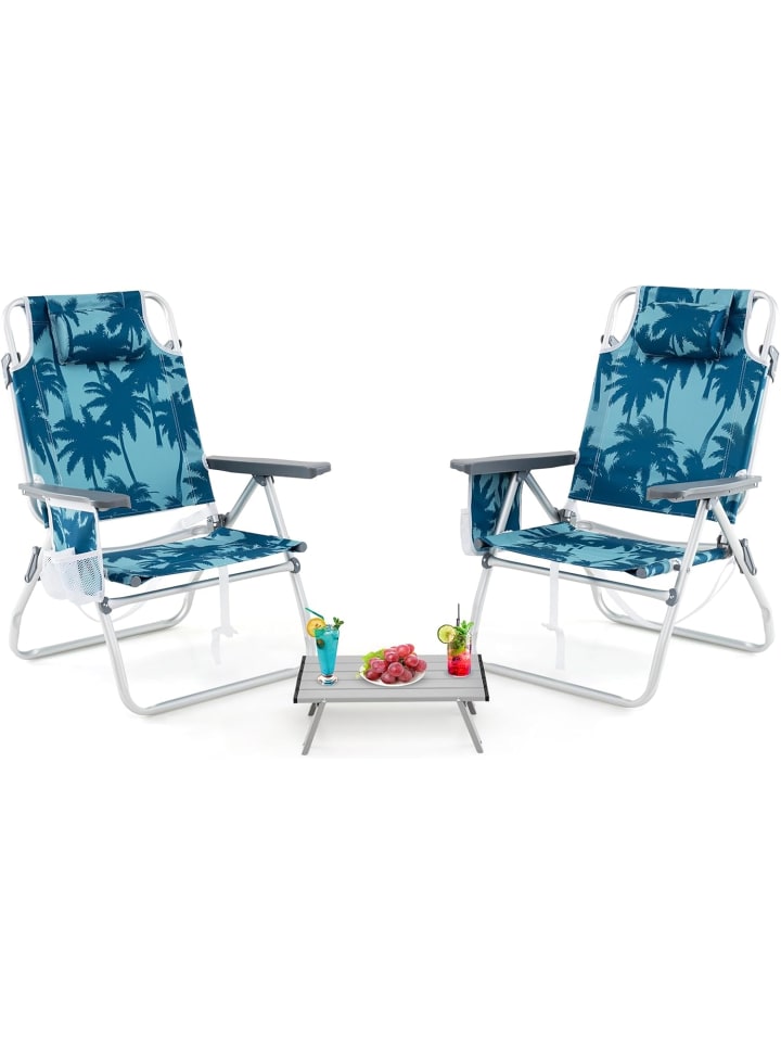 2er Set Strandstühle mit Tisch in Blau