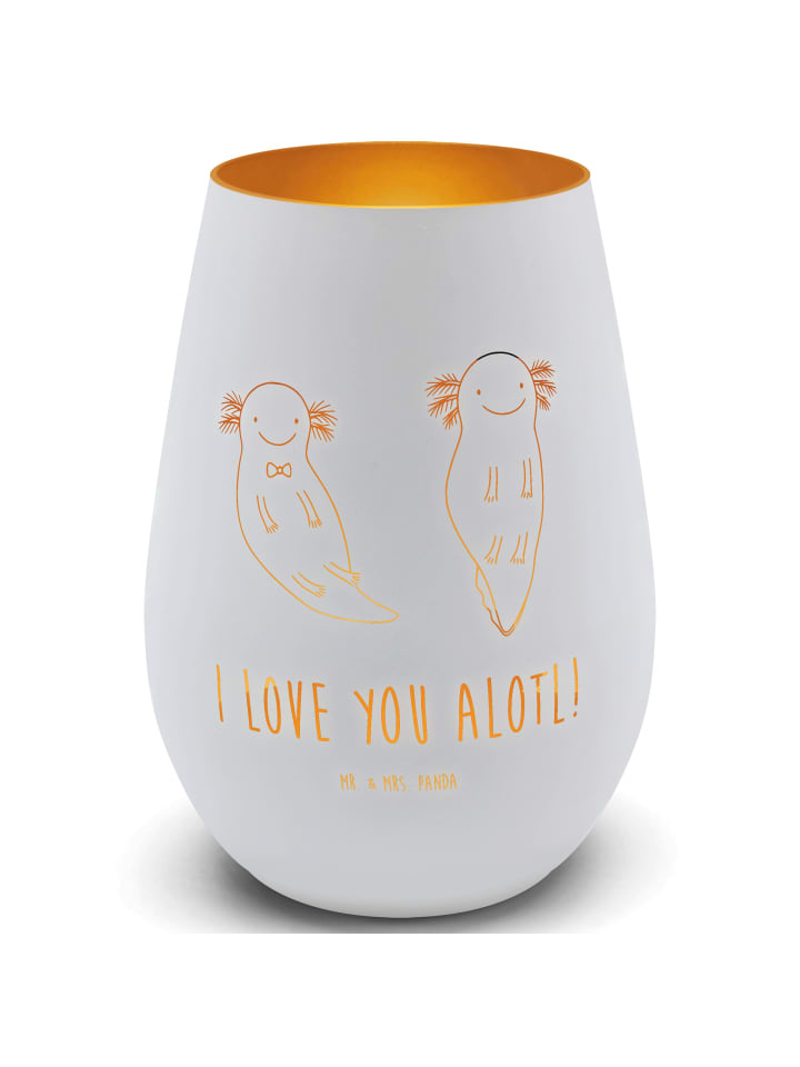 Windlicht Gold Axolotl Liebe mit Spruch in Weiß