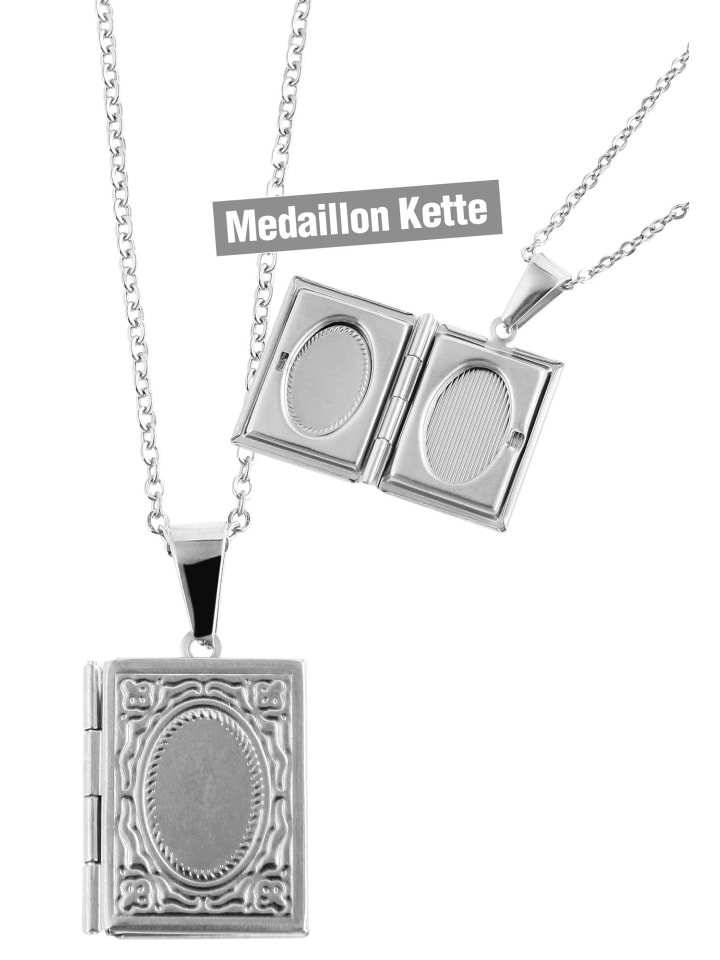 Damen Halskette mit Anhänger – Medaillon aus Edelstahl in silber