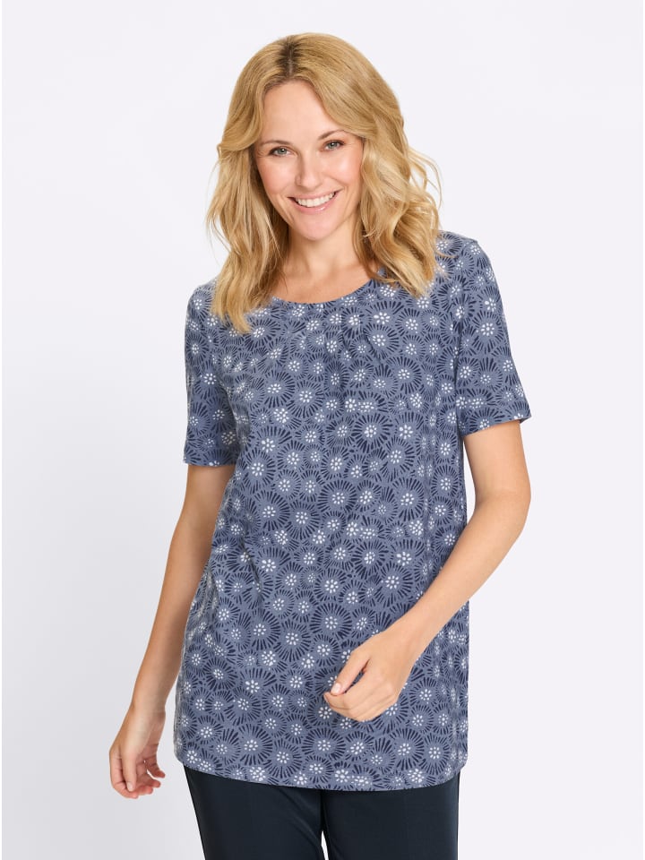 Longshirt in taubenblau-marine-bedruckt