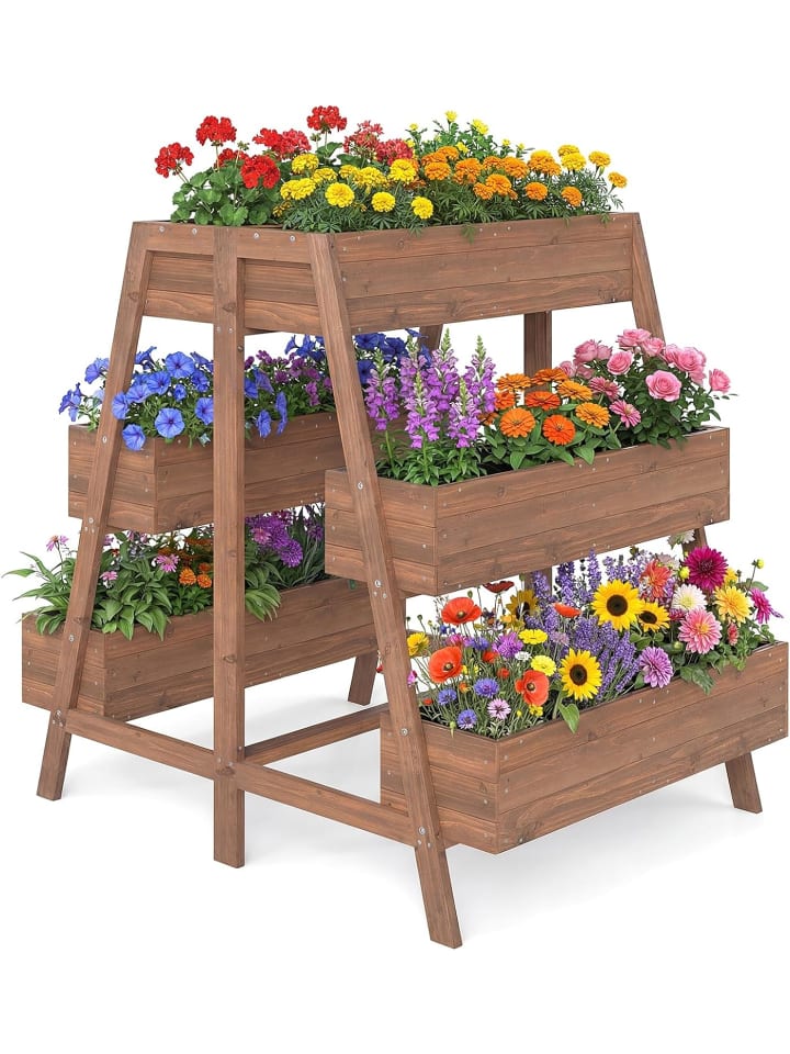 Hochbeet mit 3 Etagen 126 x 90 x 115 cm in Braun
