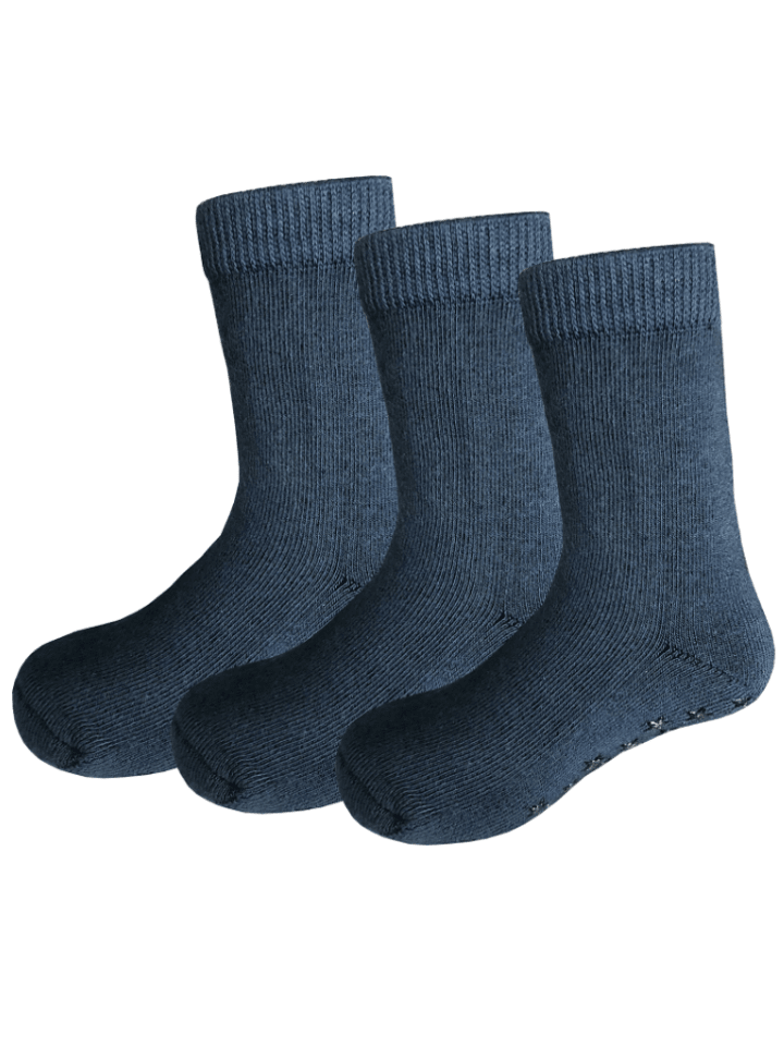3er Pack Antirutschsocken Halbplüsch in Dunkelblau