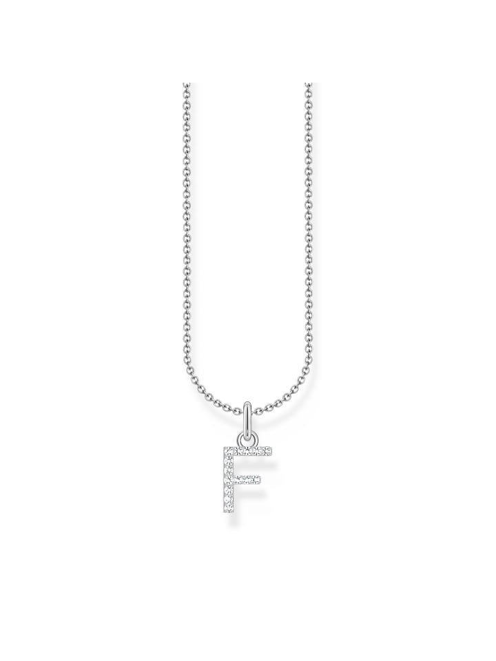 Kette Mit Buchstaben-Anhänger F in silber, weiß