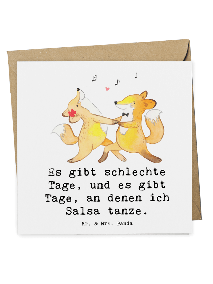 Grußkarte Füchse Salsa tanzen mit Spruch in Weiß