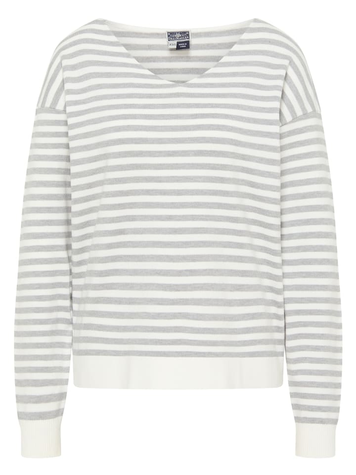 Damen Strickpullover in Wollweiss Grau Melange