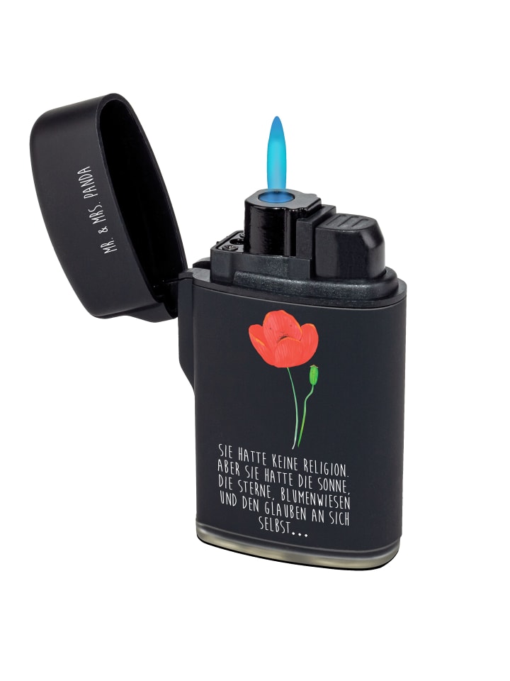 Gasanzünder Blume Mohnblume mit Spruch in Schwarz