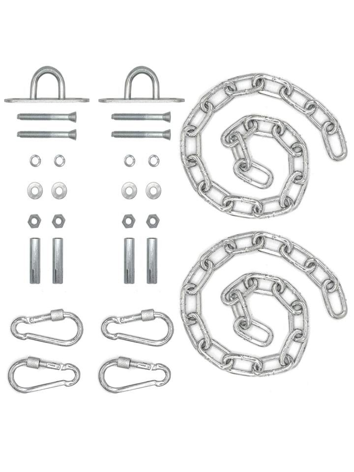 2 Deckenhaken + 2 Ketten mit Karabiner silber