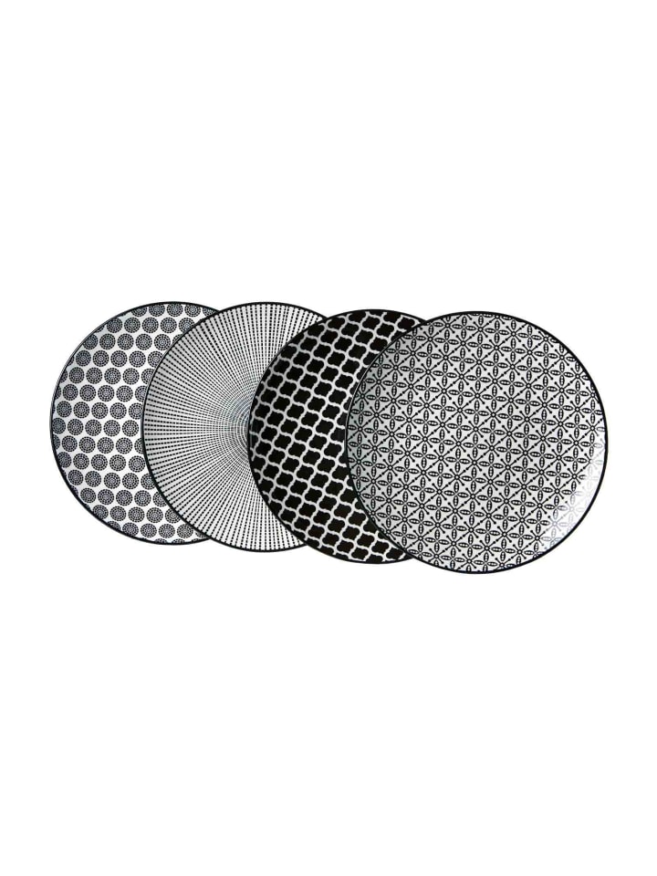 4er Set Dessertteller Takeo in Schwarz-Weiß ø 21,5 cm