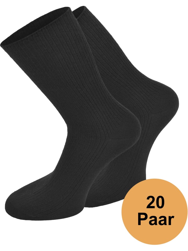 20 Paar Baumwollsocken Unisex in Schwarz