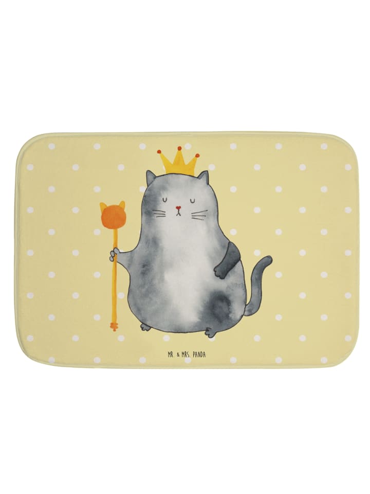 Badteppich Katze König ohne Spruch in Gelb Pastell