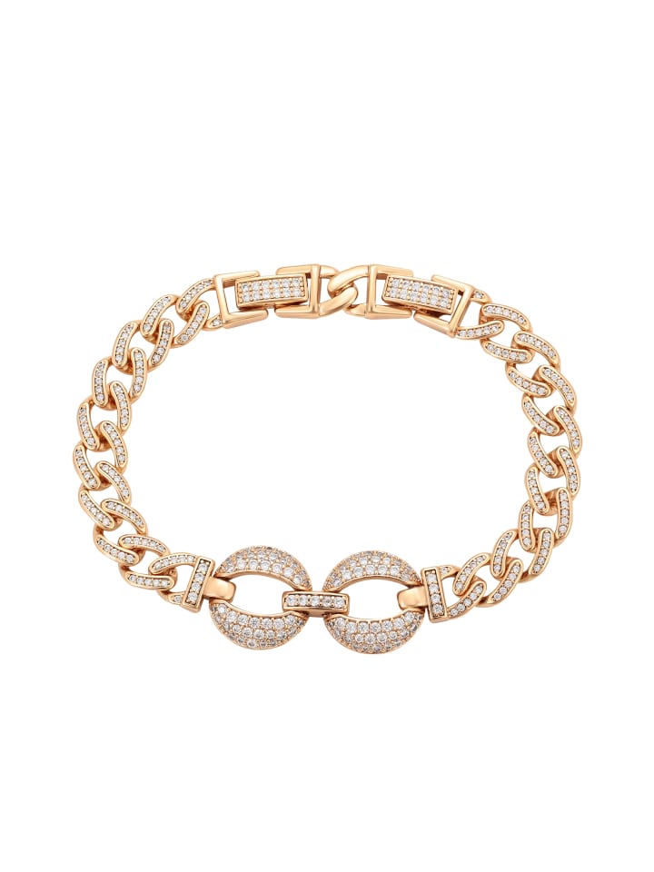 Women Chain Link Bracelet With Rhinestones in Rose Gold