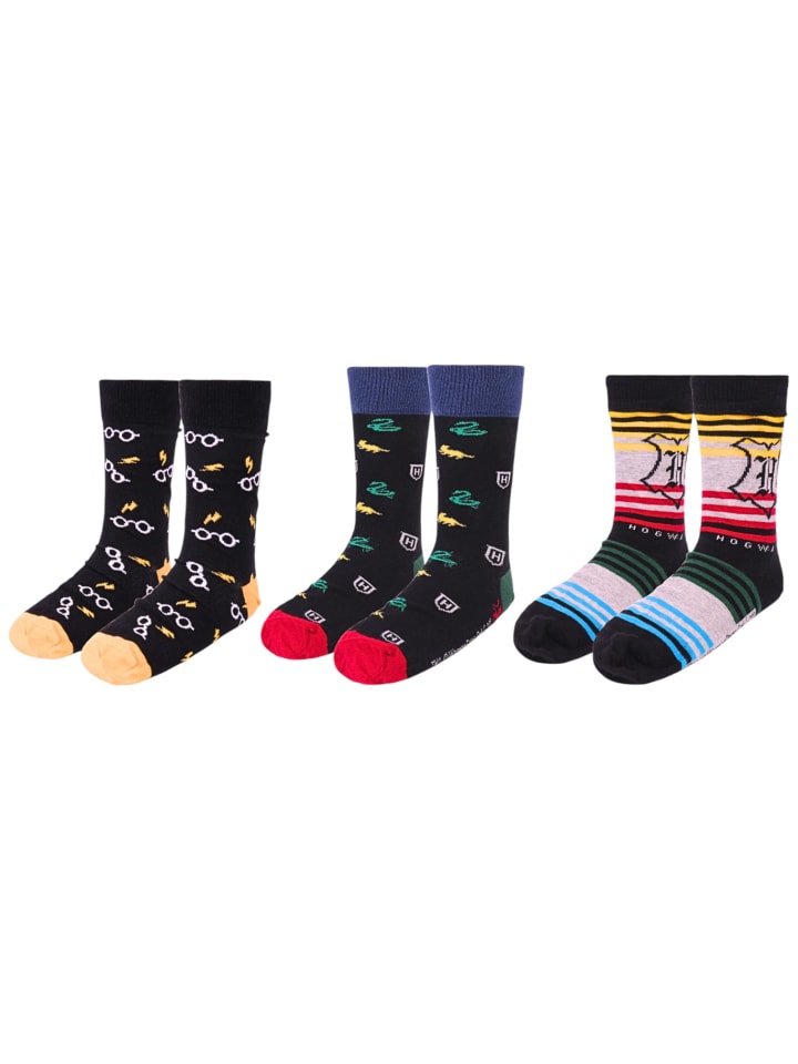 3er - Pack Socken Harry Potter Geschenkset Gr. 38-45 in Schwarz