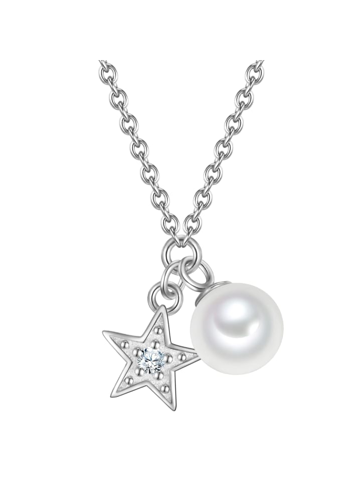 Halskette Stern aus Sterling Silber mit Zirkonia und Süßwasser-Perle in silber