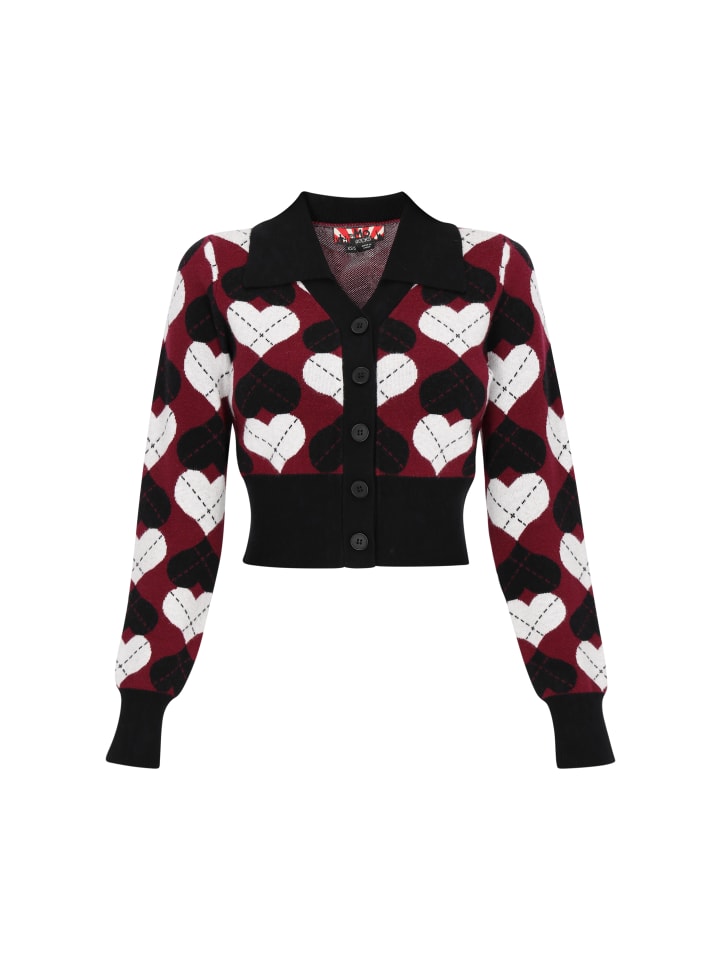 Women Cardigan in black burgundy