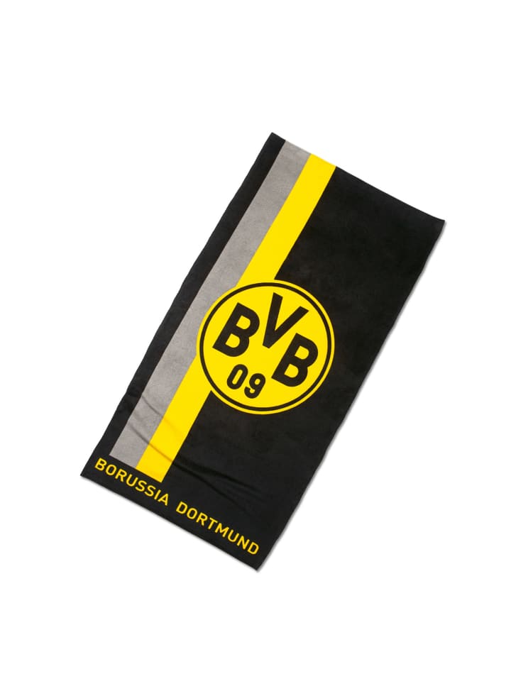 BVB-Duschtuch mit Logo im Streifenmuster in schwarz