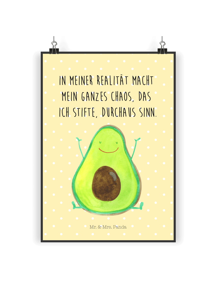Poster Avocado Glücklich mit Spruch in Gelb Pastell