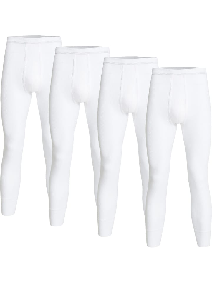 Baumwolle, Doppelripp Unterhose, lang 4er-Pack in weiss