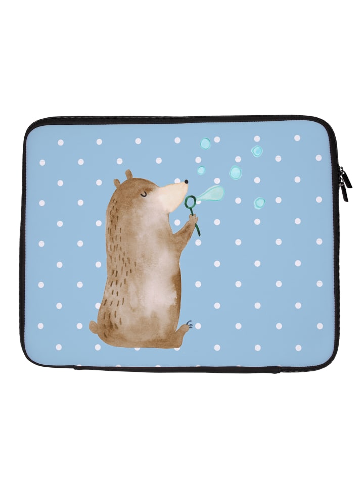 Laptop Bag Bär Seifenblasen ohne Spruch in Blau Pastell