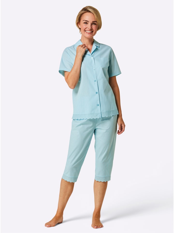Pyjama in aquamarin-weiß