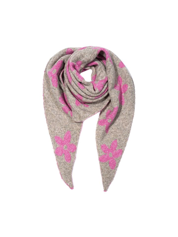 Dreieckstuch Blütenmotiv Weiche Strickoptik in Pink