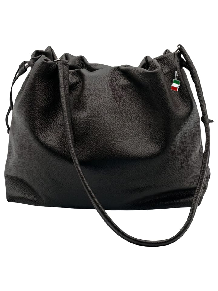 Florence Schultertasche, Beuteltasche Leder schwarz ca. 42 cm