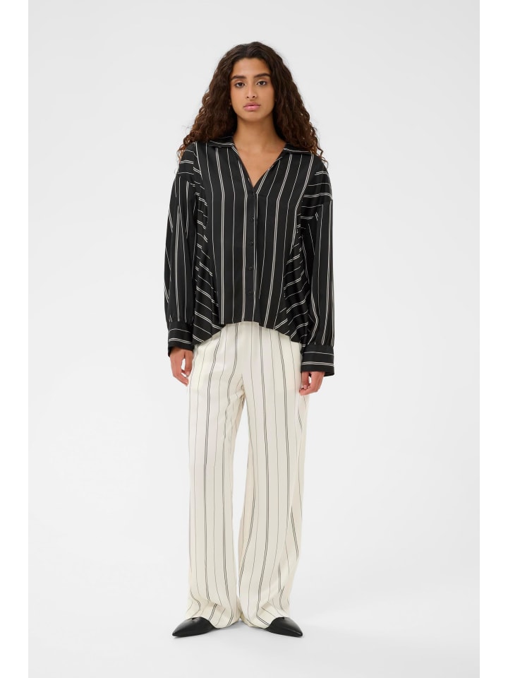 Langarm - Hemd SLMarcela Lockere Passform in Black W White Stripes