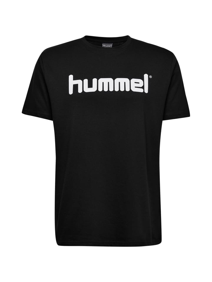 Logo T-Shirt Sport Kurzarm Rundhals Shirt aus Baumwolle HMLGO in Schwarz