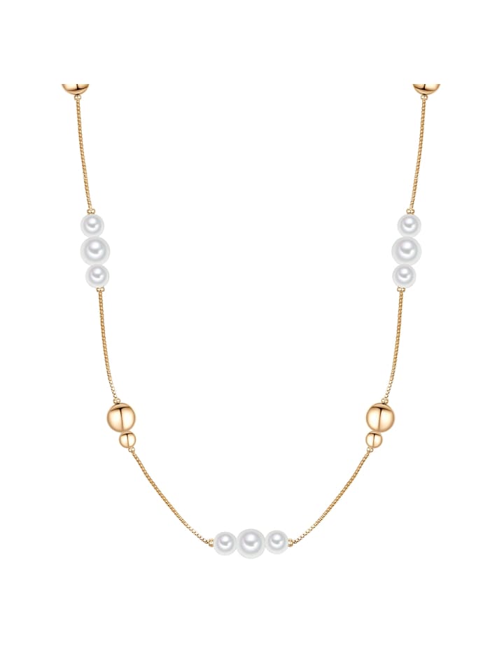 Perlen-Kette aus Messing mit Muschelkernperle in gelbgold