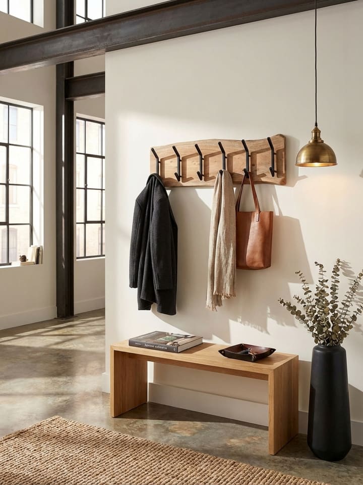 Design Wandgarderobe Akazie Massivholz / Metall 100 x 29 x 12,5 cm,