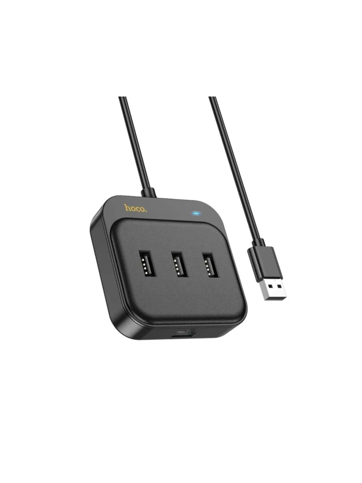 HOCO HUB-Adapter 4in1 USB auf USB2.0*3+RJ45 100 Mbit/s in Schwarz