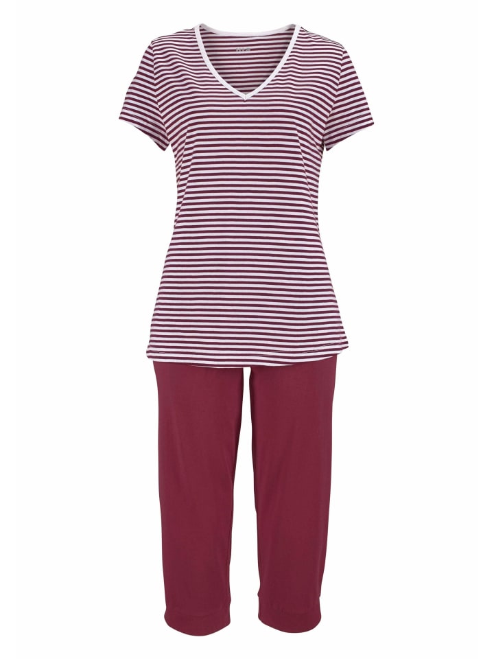 Capri-Pyjama in bordeaux-gestreift