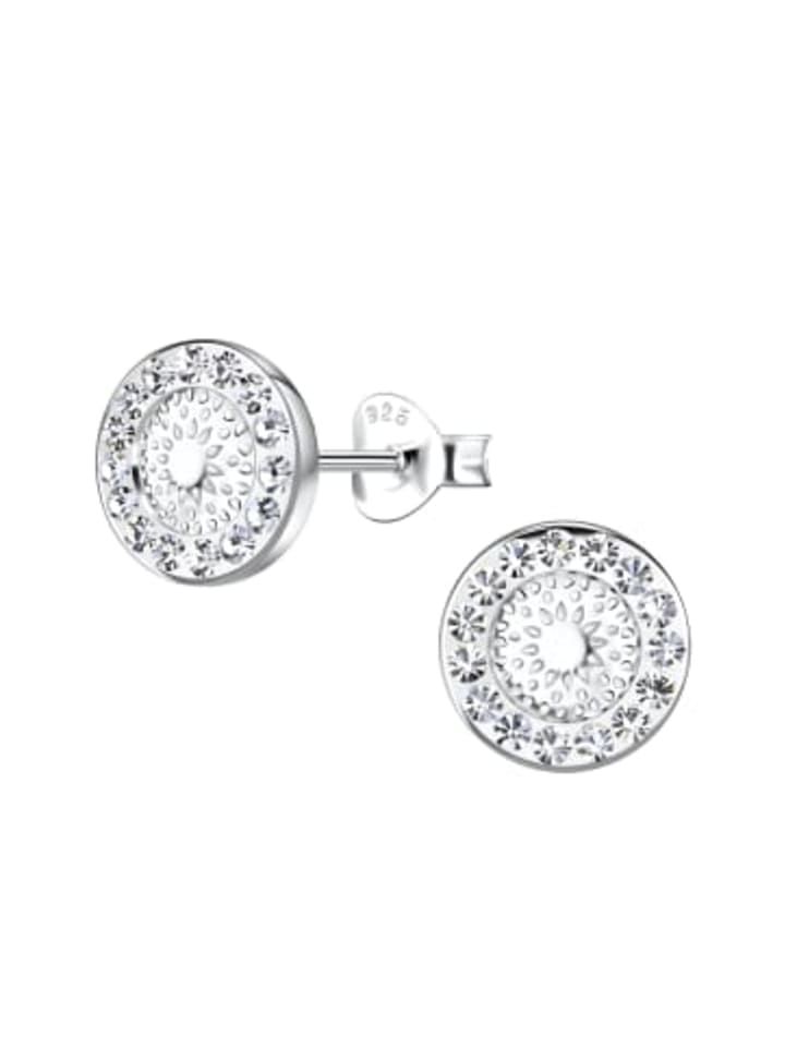 Ohrstecker GEO Kristall rund 9 mm I weiß in 925 Silber - 2-tlg.