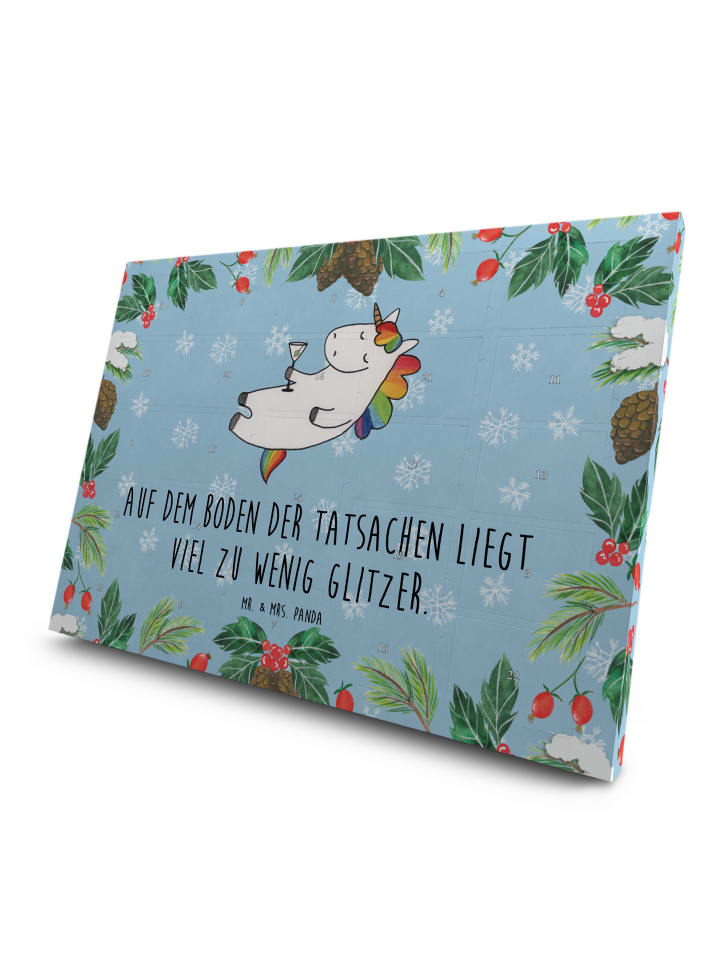 Adventskalender Einhorn Blümchentail mit Spruch in Eisblau