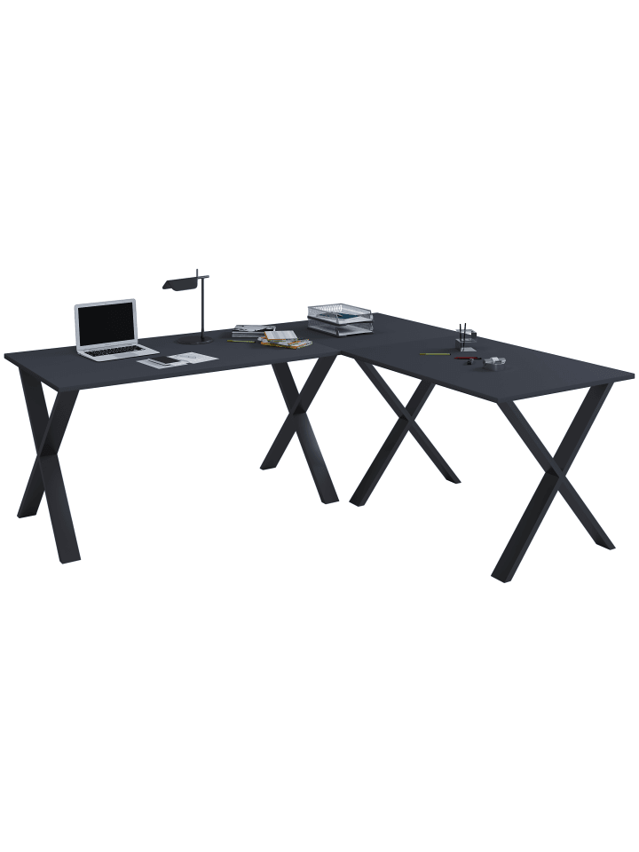 X Schreibtisch Eckschreibtisch L Form 190x190x50 in Schwarz / Anthrazit