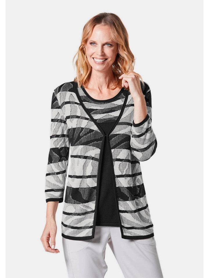 Strickjacke mit V-Ausschnitt in schwarz / weiß / gemustert
