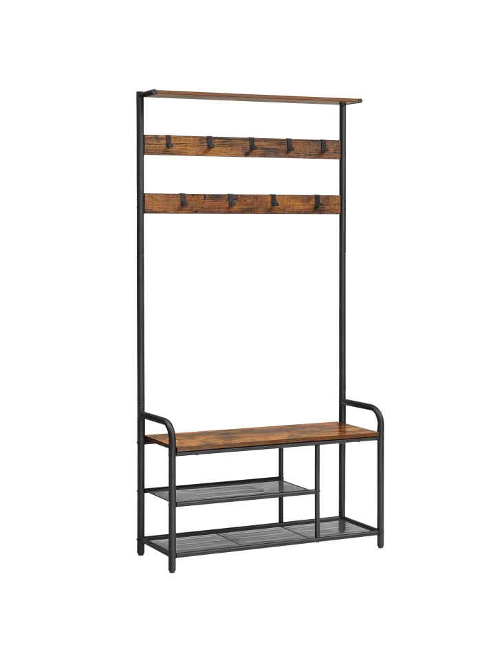 Garderobenständer Dacey in Vintagebraun-Schwarz - (B)30 x (H)180.5 x (T)85 cm