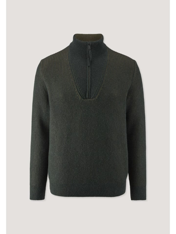 Hessnatur Double Knit Troyer Regular aus Bio-Baumwolle, Bio-Merinowolle und recycelter Wolle in wacholdergrün