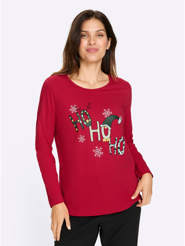 Rundhals-Shirt in rot-weiß