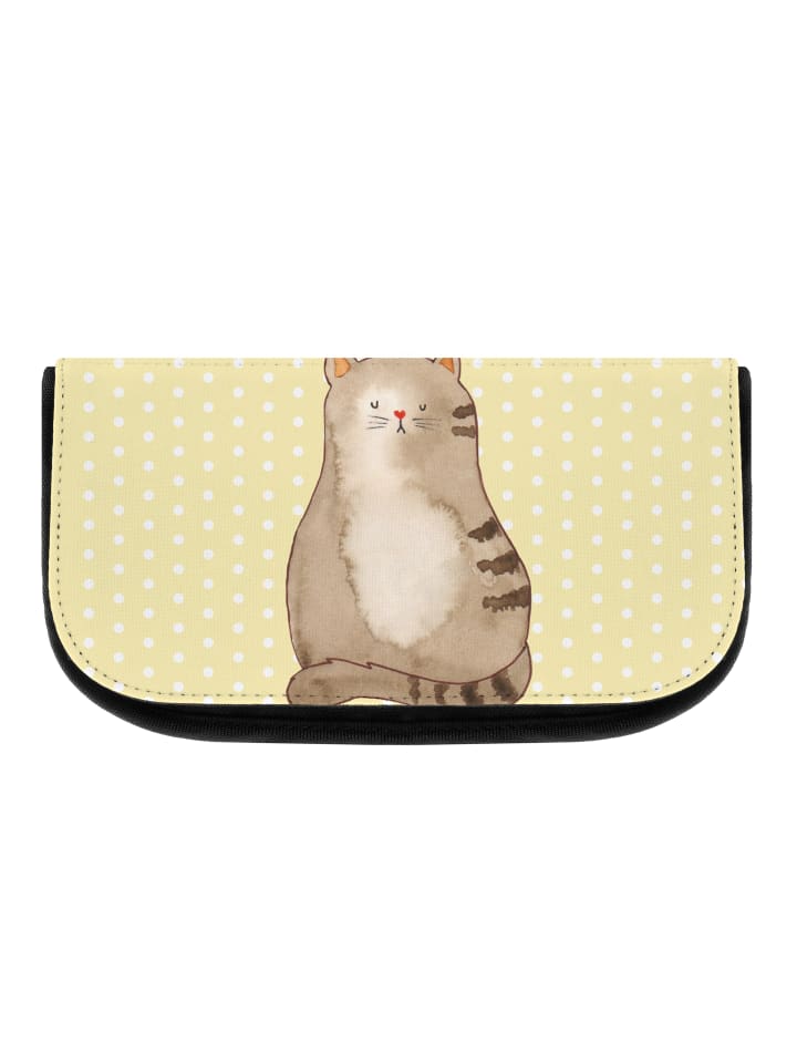 Kulturtasche Katze Sitzen ohne Spruch in Gelb Pastell