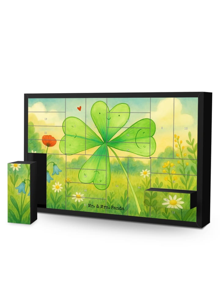 Adventskalender Blume Kleeblatt Design ohne Spruch in Weiß