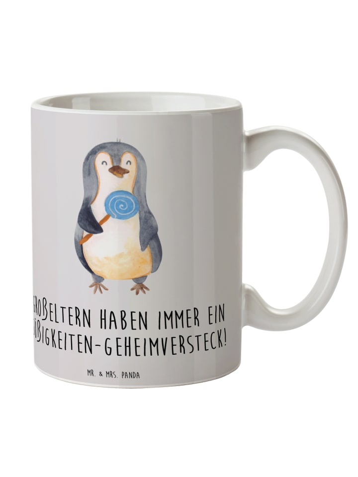 Keramiktasse Großeltern Süßigkeiten mit Spruch in Grau Pastell