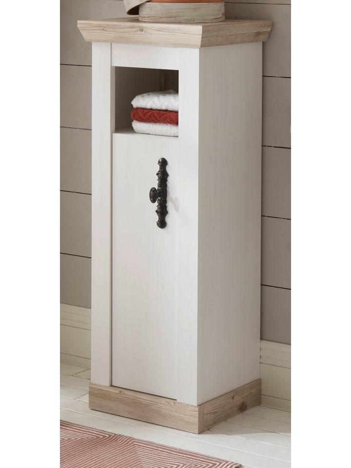 Badkommode Pinie weiß, Oslo Pinie Landhaus, Badmöbel Midischrank, 42 x 120 cm