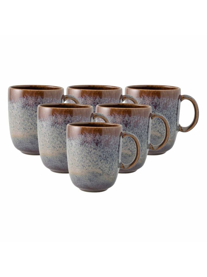 6er Set Becher mit Henkel Lave in Beige 400 ml