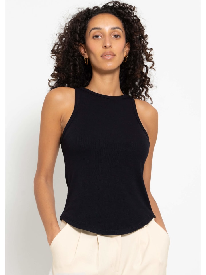Geripptes Tank Top in Schwarz