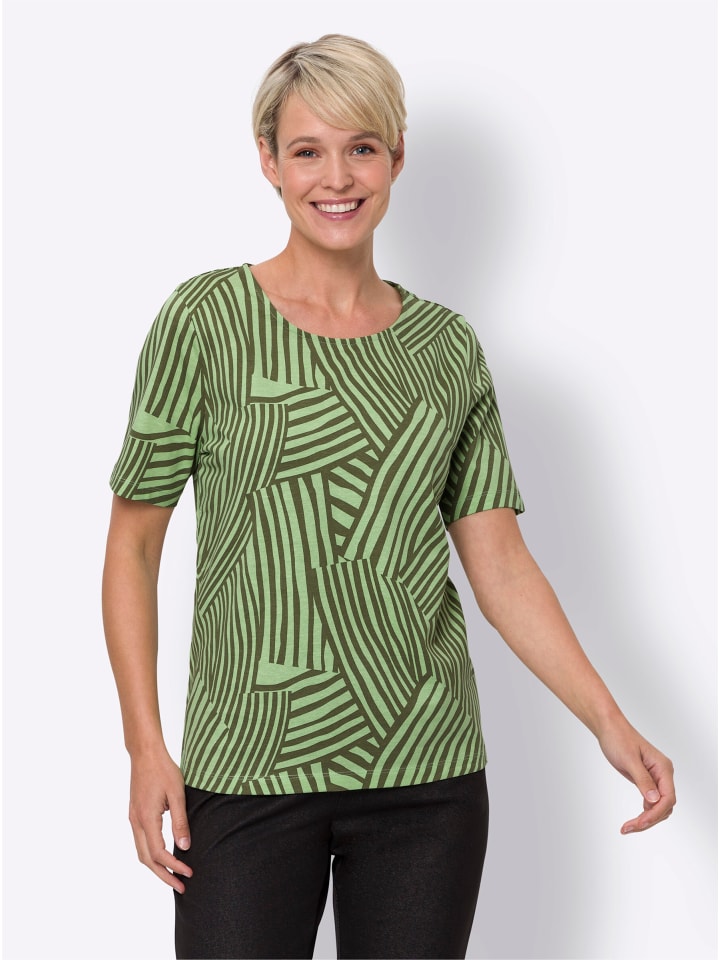 Kurzarm-Shirt in oliv-reseda-bedruckt