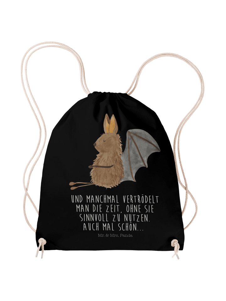 Gymtasche Fledermaus Sitzen mit Spruch in Schwarz