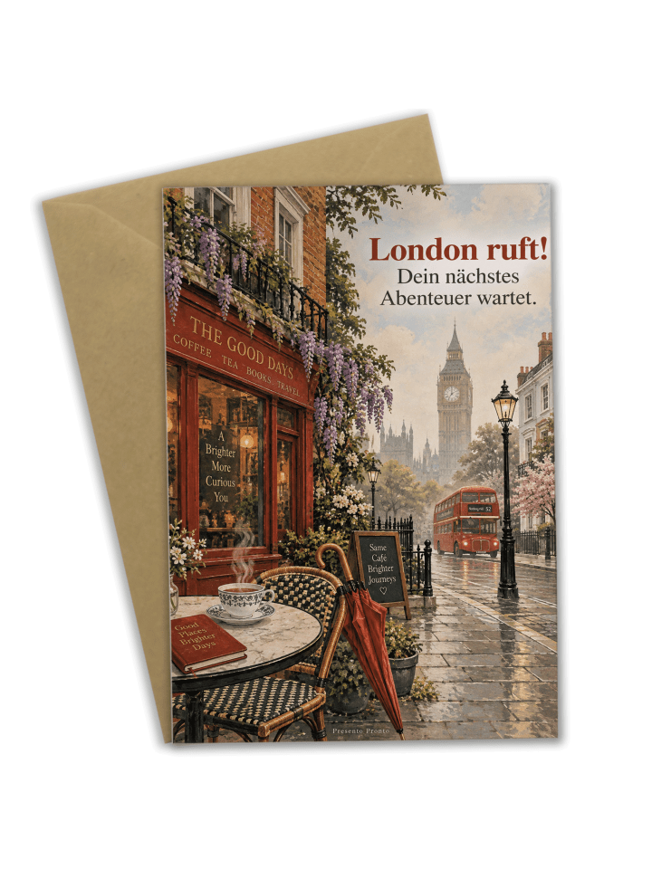 Grußkarte London atmosphärisch Design mit Spruch in Weiß