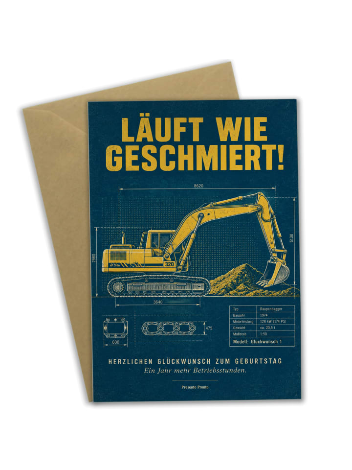 Billet Excavator technical Design mit Spruch in Weiß