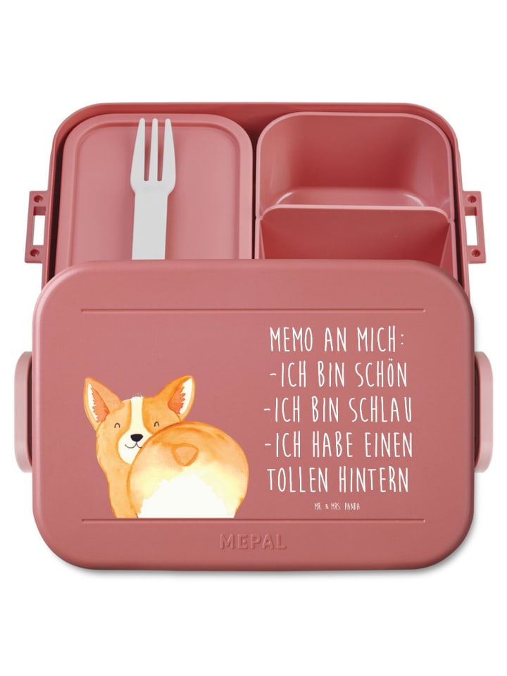 Bento Box Corgi Po Motiv mit Spruch in Rot Pastell